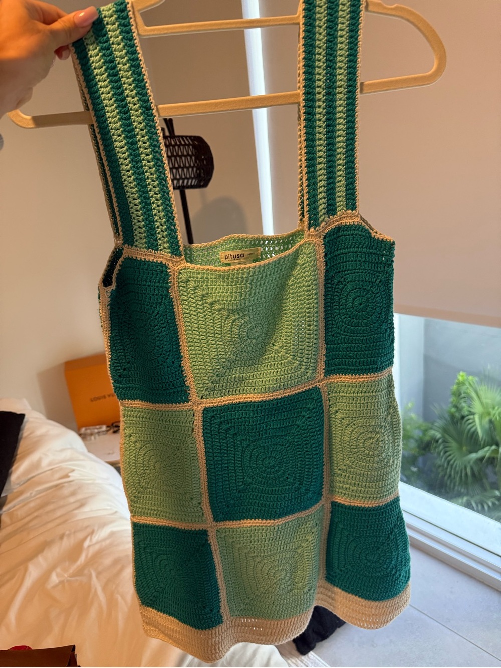 Pitusa Teal & Mint Crochet Patchwork Mini Dress